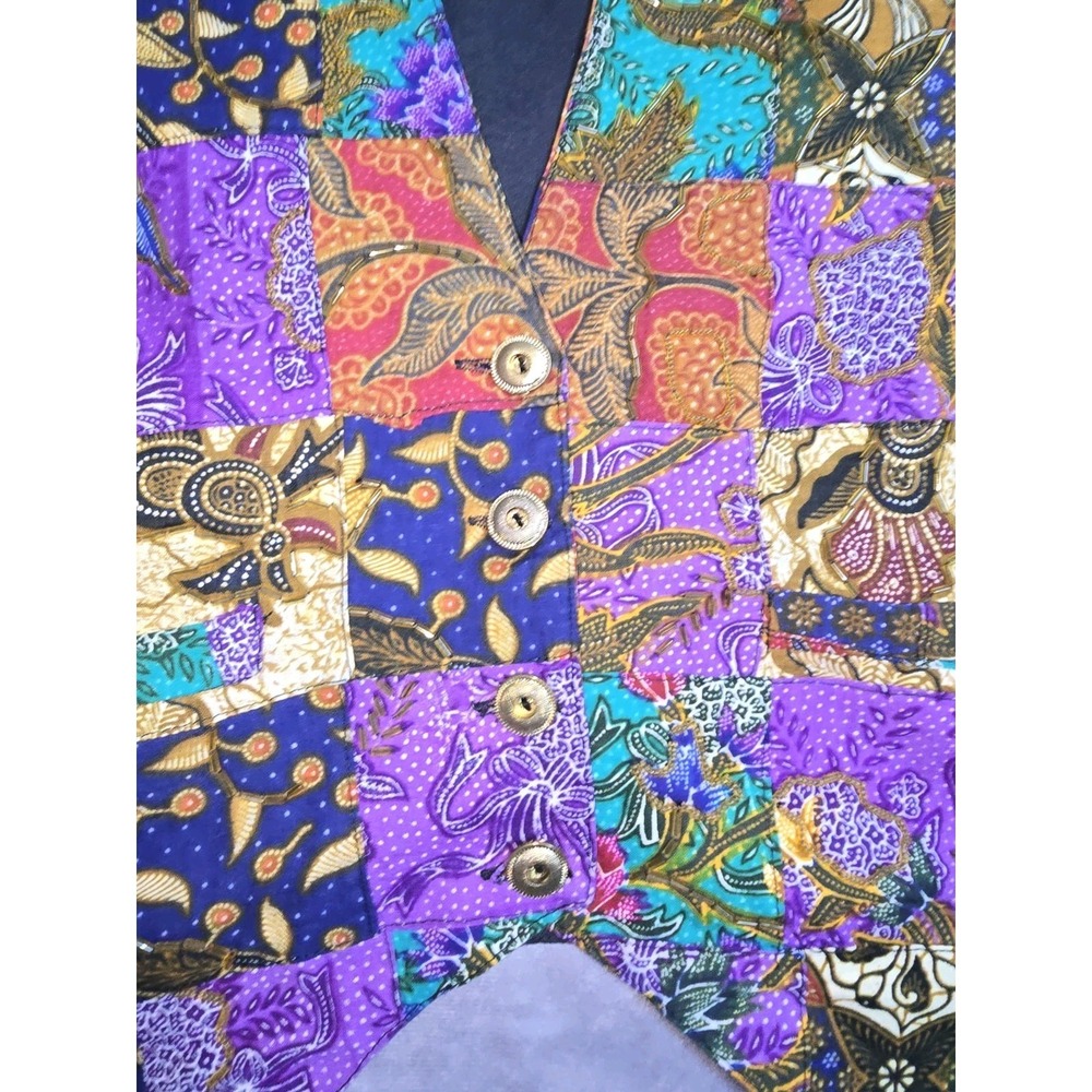 Vtg Effeci Patchwork Vest M 100% Cotton Floral Boho Art to Wear Size L Handmade? - Picture 3 of 14